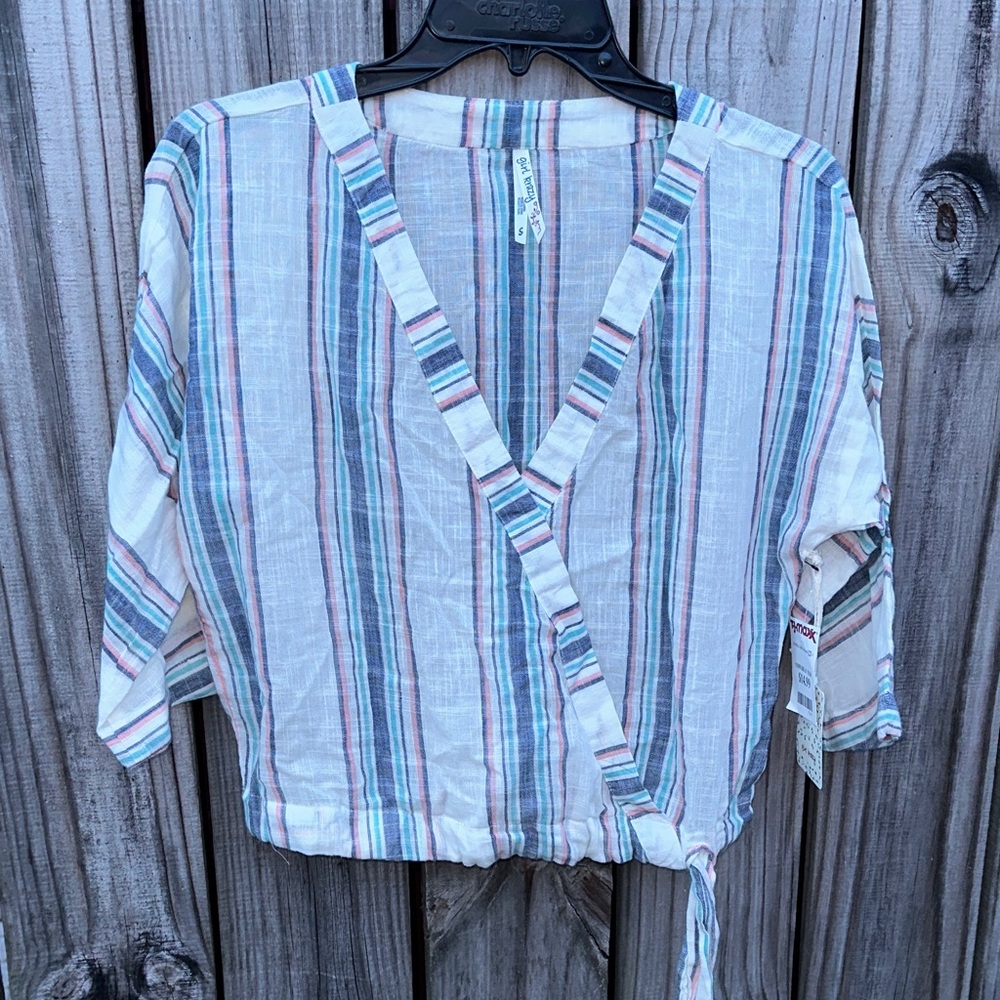 Striped V-Neck Wrap Top